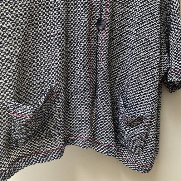 Sahara Cardigan Jacket Sze M / L Navy Blue & White Cotton Blend Draped Oversized - Picture 4 of 12